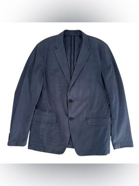 Theory Simons Boone Men's Blue Unlined Blazer Jacket Small Check Pattern Size 40